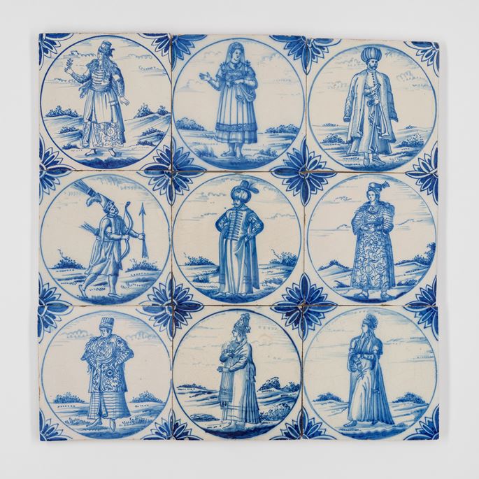 Panel of Nine Delft Tiles with Ottoman Figures | MasterArt